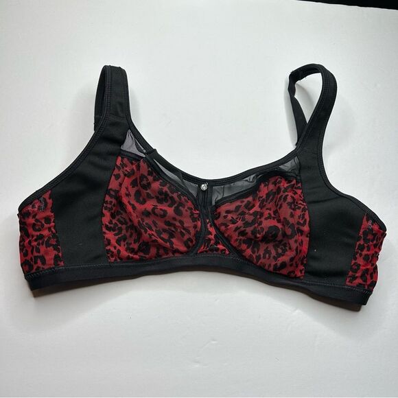 Modern movement cheetah animal print unlined wireless Black and Red Lace Bra 34D - Picture 7 of 7